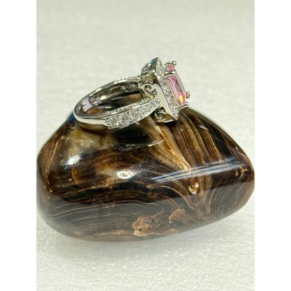 Stunning‎ New Sterling Silver 925 CZ & Pink Crystal Ring - Size 6 $275 - Picture 6 of 7